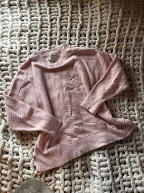 aerie Light Pink Waffle-Knit Crew Sweater